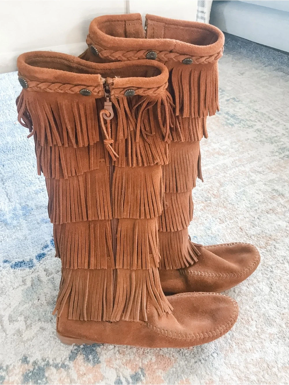 Minnetonka Layered Fringe Over-the-Knee Boots - Chestnut